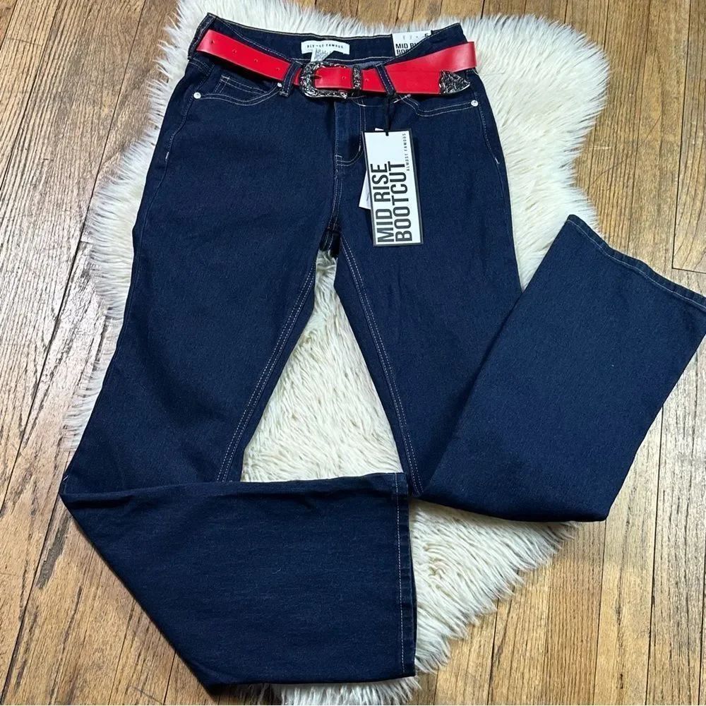Almost Famous Dark Blue Flare Jeans with Red Belt